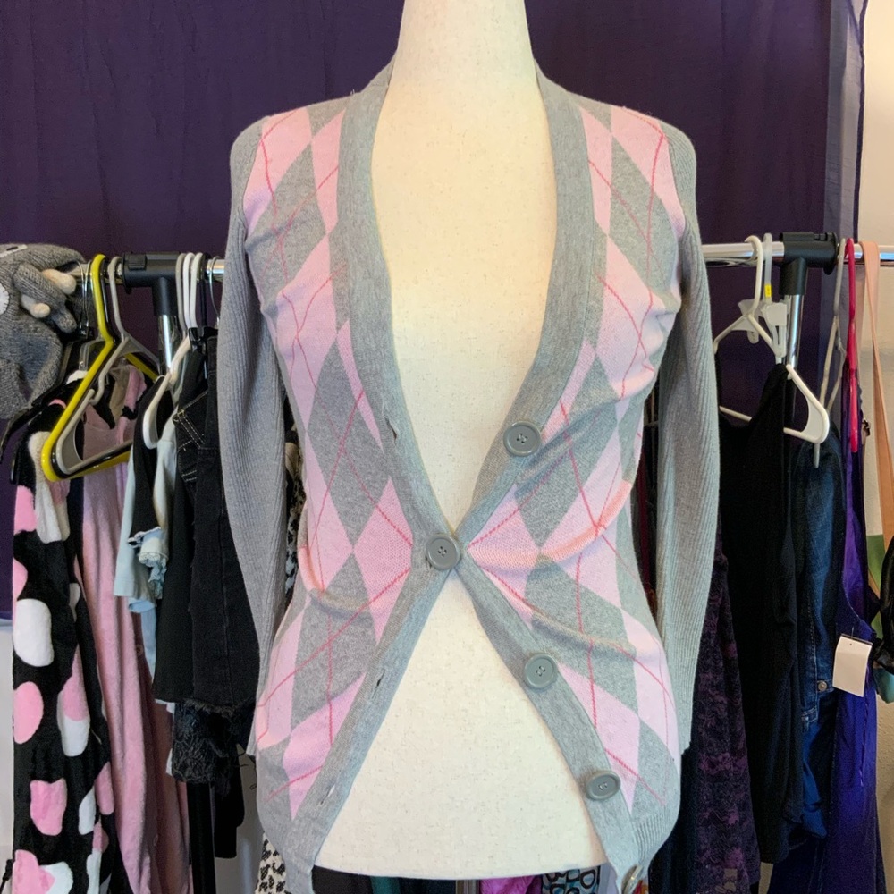 Pink and Gray Argyle sweater